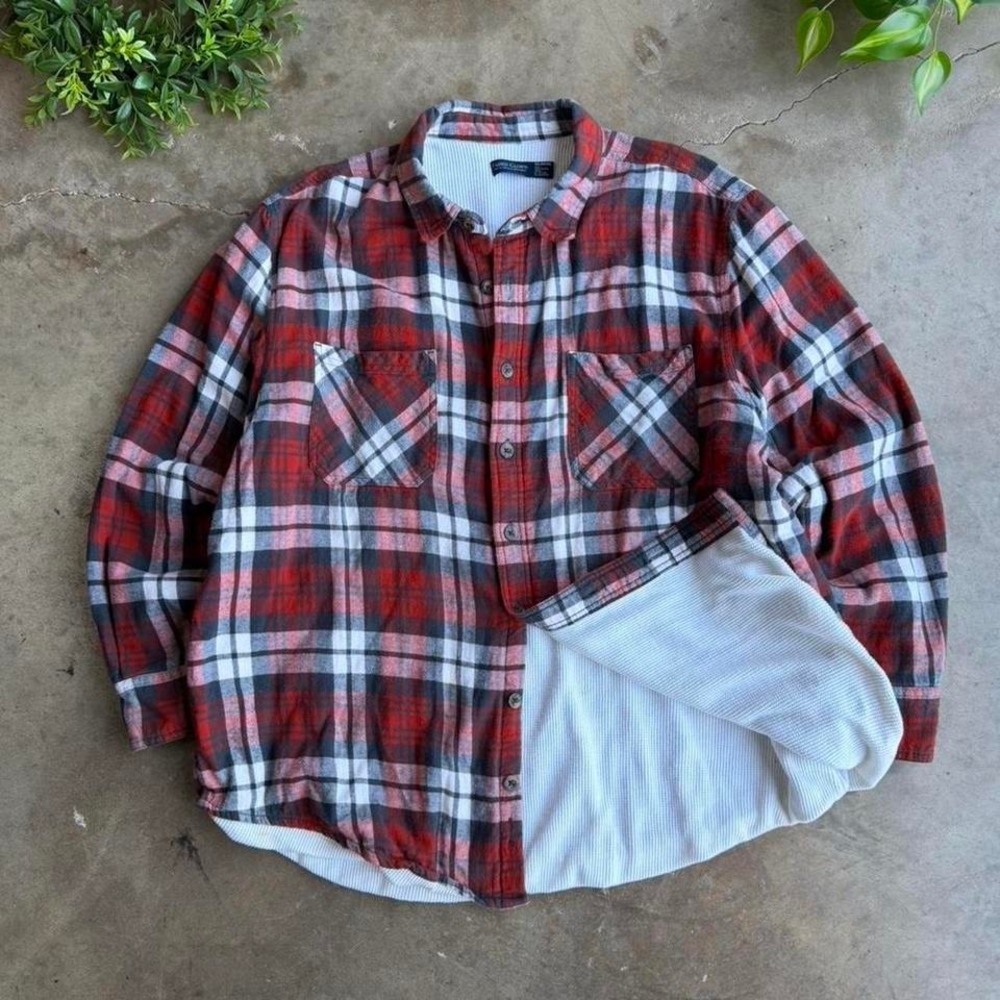 Vintage Y2K red‎ plaid thermal button up shirt